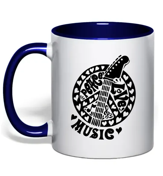 Чашка з кольоровою ручкою Peace love music guitar Глибокий темно-синій фото