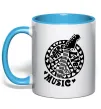 Чашка з кольоровою ручкою Peace love music guitar Блакитний фото