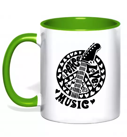 Чашка з кольоровою ручкою Peace love music guitar Зелений фото