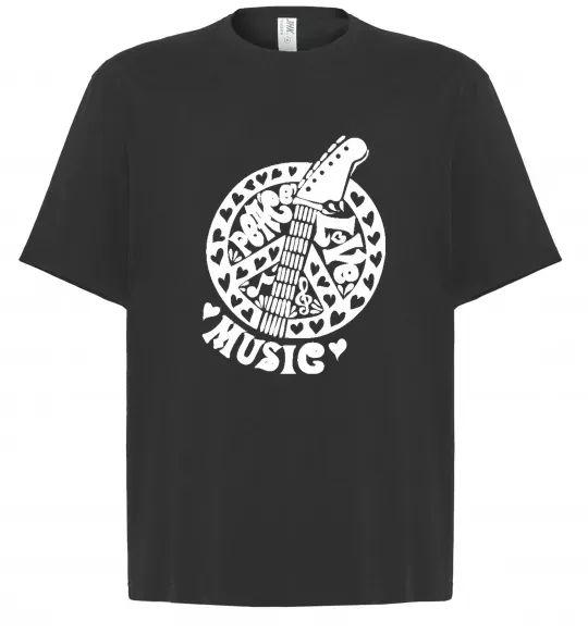 Футболка Оверсайз Peace love music guitar Черный фото