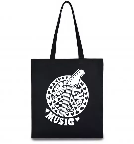 Еко-сумка Peace love music guitar Чорний фото