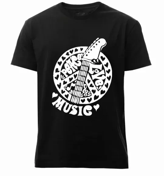 Мужская премиум футболка Peace love music guitar Черный фото
