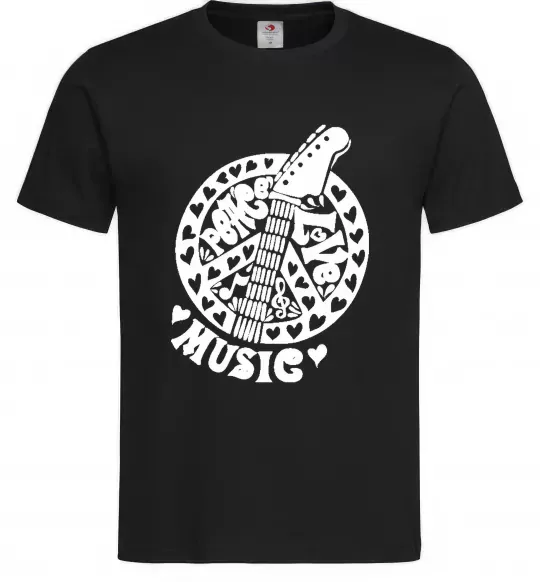 Чоловіча футболка Peace love music guitar Чорний фото