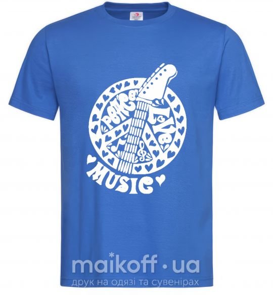 Чоловіча футболка Peace love music guitar Яскраво-синій фото
