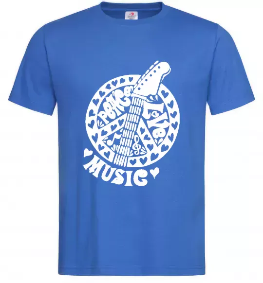 Чоловіча футболка Peace love music guitar Яскраво-синій фото
