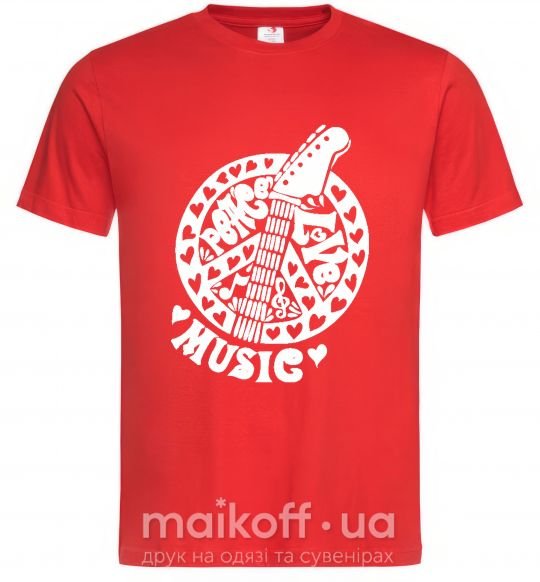 Мужская футболка Peace love music guitar Красный фото
