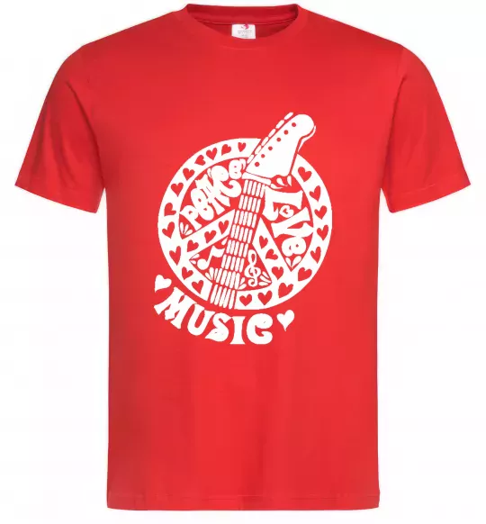 Чоловіча футболка Peace love music guitar Червоний фото