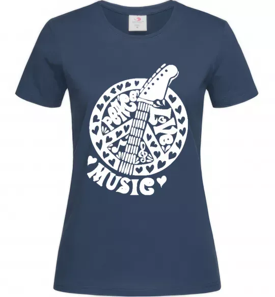 Жіноча футболка Peace love music guitar Темно-синій фото