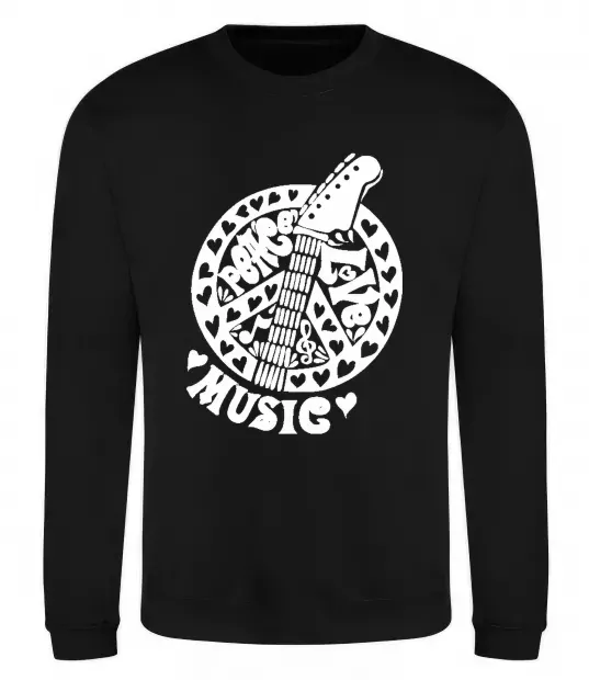 Світшот Peace love music guitar Чорний фото