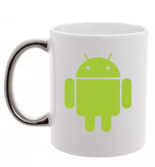 Чашка з кольоровою ручкою ANDROID Срібло фото