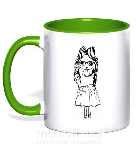 Чашка з кольоровою ручкою SHY GIRL Зелений фото