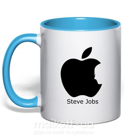 Чашка з кольоровою ручкою STEVE JOBS Блакитний фото