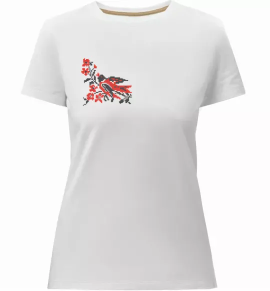 Жіноча преміум футболка Пташка ВИШИВКА Білий фото