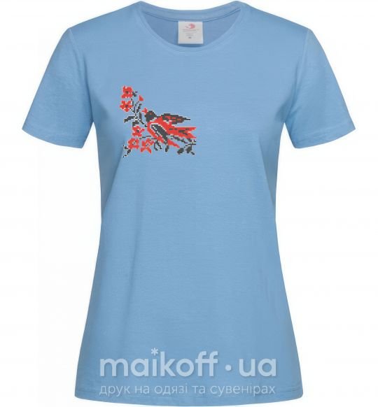 Жіноча футболка Пташка - вишиванка Блакитний фото