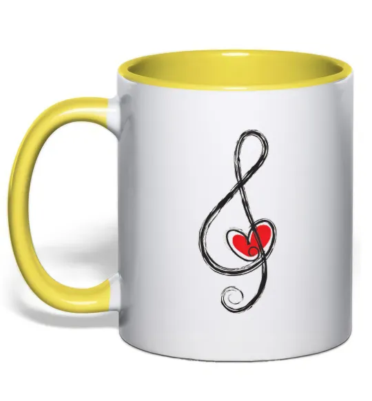 Чашка с цветной ручкой Ключ скрипки Лимонный фото