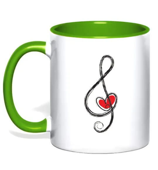 Чашка с цветной ручкой Ключ скрипки Лаймовый фото