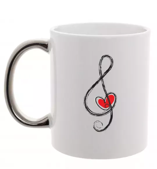 Чашка с цветной ручкой Ключ скрипки Серебро фото
