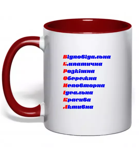 Чашка з кольоровою ручкою Вероніка Червоний фото