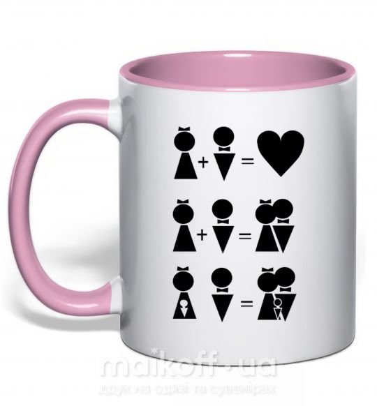 Чашка з кольоровою ручкою СЕМЬЯ Ніжно рожевий фото