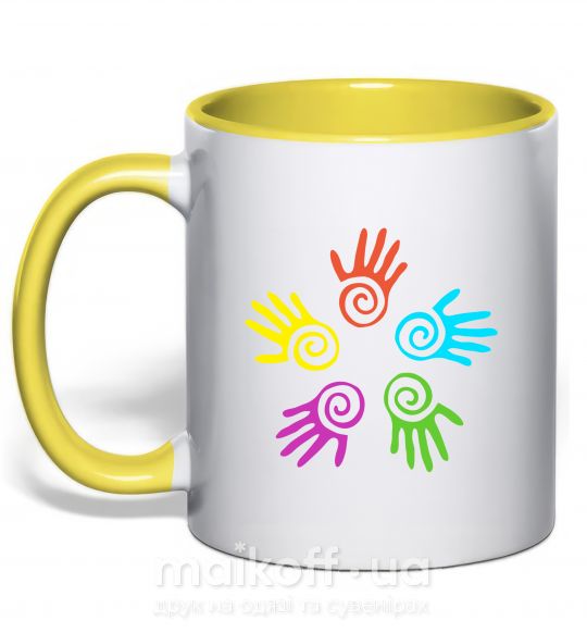 Чашка з кольоровою ручкою COLOURS OF HANDS Сонячно жовтий фото