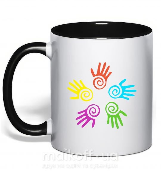 Чашка з кольоровою ручкою COLOURS OF HANDS Чорний фото