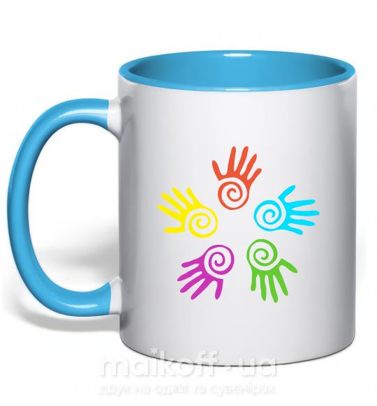 Чашка с цветной ручкой COLOURS OF HANDS Голубой фото