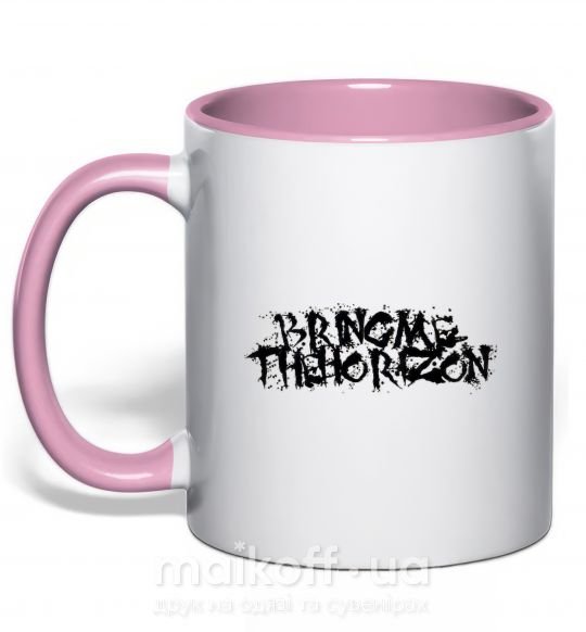 Чашка с цветной ручкой BRING ME THE HORIZON надпись Нежно розовый фото