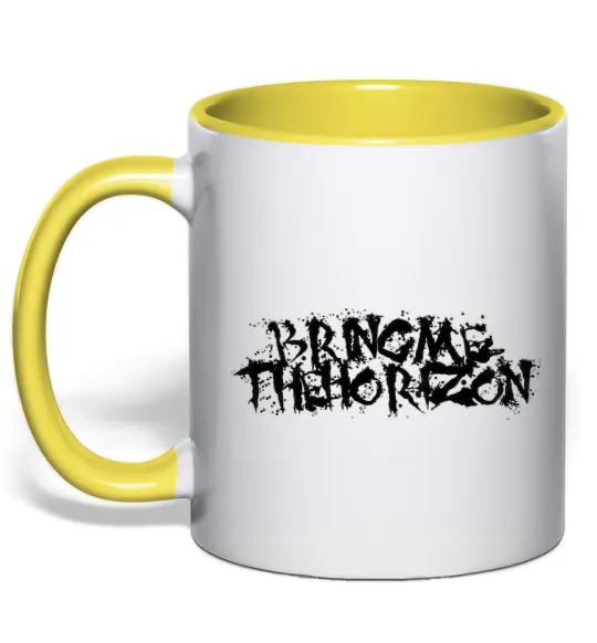 Чашка з кольоровою ручкою BRING ME THE HORIZON напис Сонячно жовтий фото