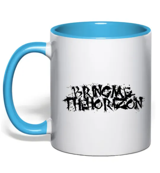 Чашка з кольоровою ручкою BRING ME THE HORIZON напис Блакитний фото
