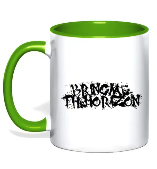 Чашка з кольоровою ручкою BRING ME THE HORIZON напис Зелений фото