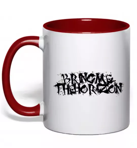 Чашка з кольоровою ручкою BRING ME THE HORIZON напис Червоний фото
