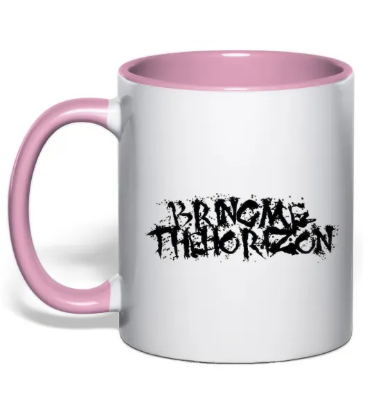 Чашка з кольоровою ручкою BRING ME THE HORIZON напис Ніжно рожевий фото