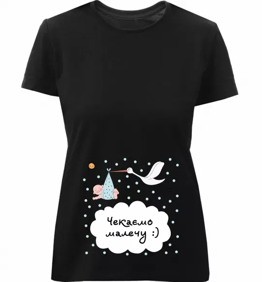 Жіноча преміум футболка Чекаємо малечу Чорний фото