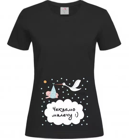 Женская футболка Чекаємо малечу Черный фото