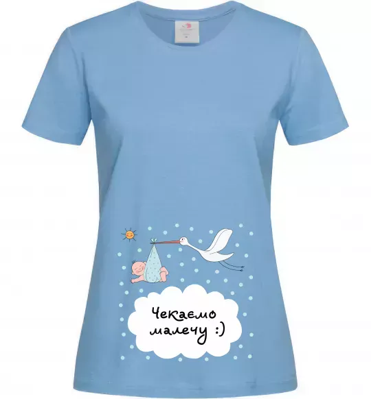 Женская футболка Чекаємо малечу Голубой фото