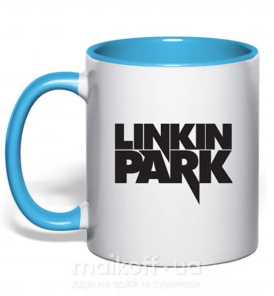 Чашка с цветной ручкой LINKIN PARK надпись Голубой фото