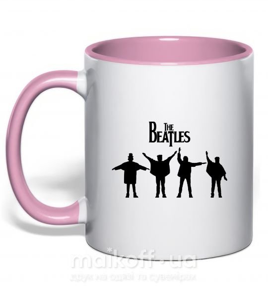 Чашка з кольоровою ручкою THE BEATLES team Ніжно рожевий фото