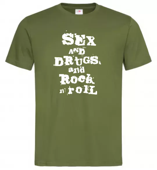 Мужская футболка SEX DRUGS ROCK N ROLL Оливковый фото