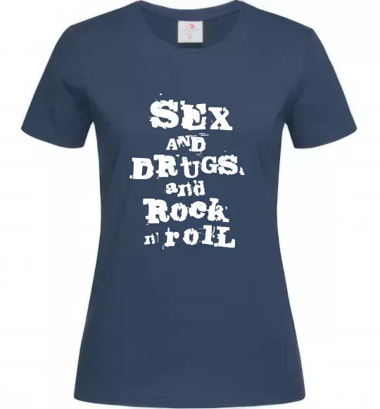 Жіноча футболка SEX DRUGS ROCK N ROLL Темно-синій фото