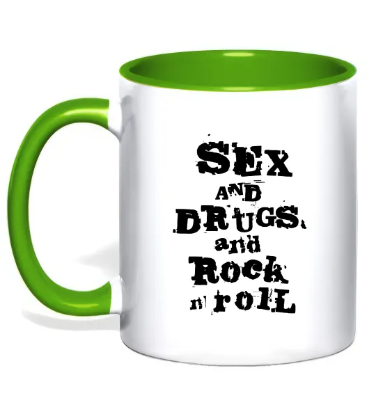 Чашка з кольоровою ручкою SEX DRUGS ROCK N ROLL Лаймовий фото