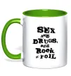 Чашка з кольоровою ручкою SEX DRUGS ROCK N ROLL Лаймовий фото