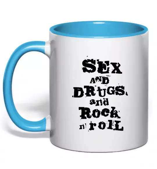 Чашка с цветной ручкой SEX DRUGS ROCK N ROLL Голубой фото