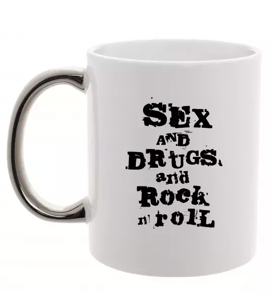 Чашка с цветной ручкой SEX DRUGS ROCK N ROLL Серебро фото