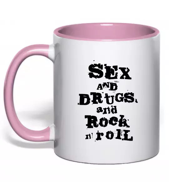 Чашка с цветной ручкой SEX DRUGS ROCK N ROLL Нежно розовый фото