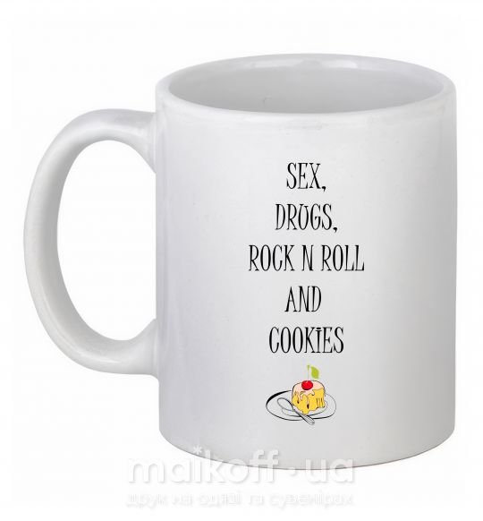 Чашка керамічна SEX DRUGS ROCK N ROLL AND COKIES Білий фото