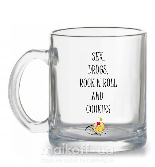Чашка скляна SEX DRUGS ROCK N ROLL AND COKIES Прозорий фото