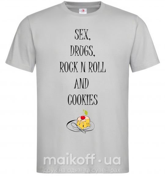 Мужская футболка SEX DRUGS ROCK N ROLL AND COKIES Серый фото