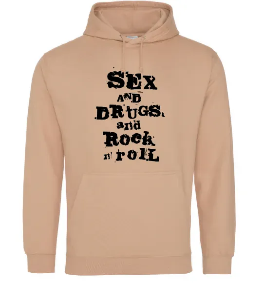 Чоловіча толстовка (худі) SEX DRUGS ROCK N ROLL Пісочний фото