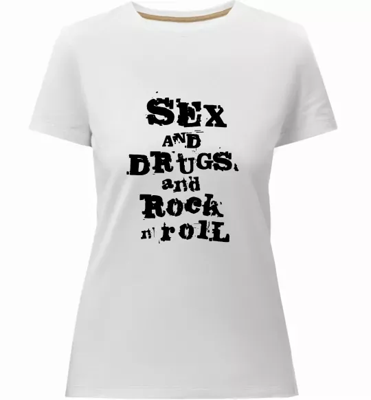 Женская премиум футболка SEX DRUGS ROCK N ROLL Белый фото