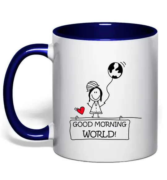 Чашка з кольоровою ручкою Good morning, world! Глибокий темно-синій фото